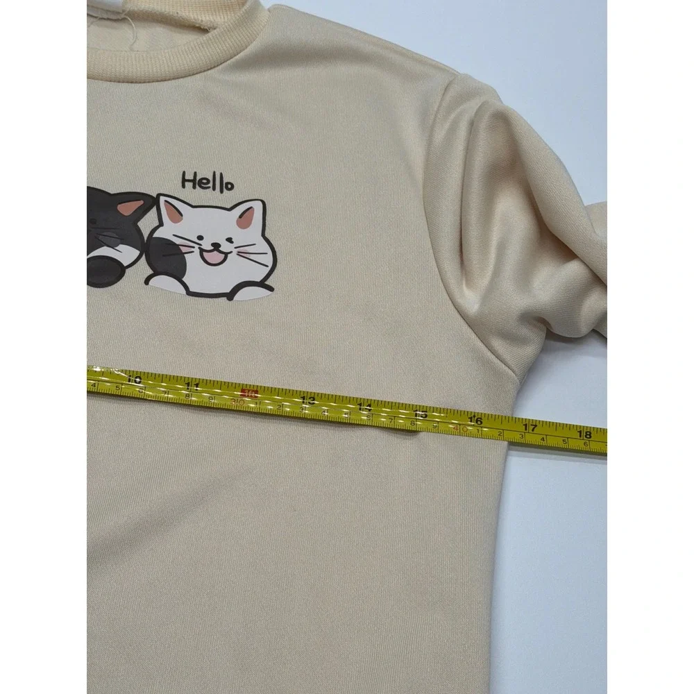 Kids Cream Cartoon Cat Graphic Sweatshirt Long Sleeve Pullover Crewneck 10Y‎